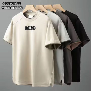 เสื้อยืดคอกลมแขนสั้นทรงโอเวอร์ไซส์สำหรับผู้ชาย ผ้าเจอร์ซีย์สีพื้น ระบายอากาศได้ดี ดีไซน์ลำลอง พิมพ์ลายโลโก้ด้านหน้า - Product Image 3