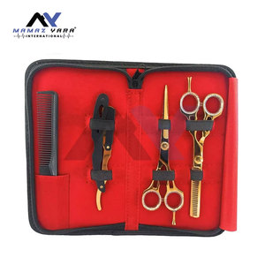 Kit de Peluquería Profesional de 6 Pulgadas, Juego de Tijeras de Entresacar Chapadas en Oro, 4 Tijeras de Peluquería Profesionales, Navaja y Peine para Salón - Product Image 2