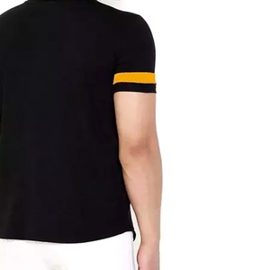 เสื้อยืดแขนสั้นคอกลมลายทางสีดำเหลืองสำหรับผู้ชาย เนื้อผ้าถัก ระบายอากาศได้ดี ทรงปกติ สไตล์ลำลอง - Product Image 6