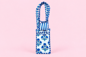 Pochette pour téléphone matelassée à imprimé floral bleu avec fermeture à glissière – Étui en coton fait main pour appareils de 9 pouces - Product Image 4