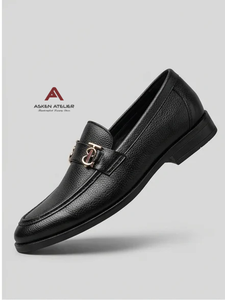 Mocasines Formales de Cuero Sintético Negro Premium para Hombre, Diseño de Punta Redonda y Fácil de Poner con Hebilla Decorativa, Ideales para Negocios Formales - Product Image 4
