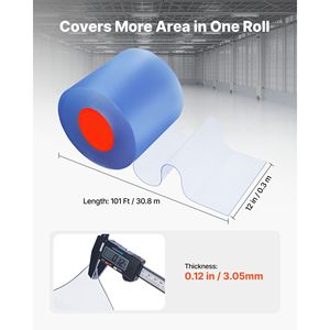 Rideau à bandes en PVC transparent, 101 pieds de long x 12 de large, isolation thermique, bande de porte en plastique, rouleau en vrac pour congélateur, chambre froide, entrepôt - Product Image 5