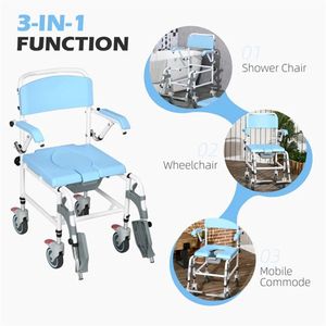 Bathroom Safety Equipment Rolling Shower Commode Wheelchair with 4 Castor Wheels for Wheelchair Users - Product Image 4