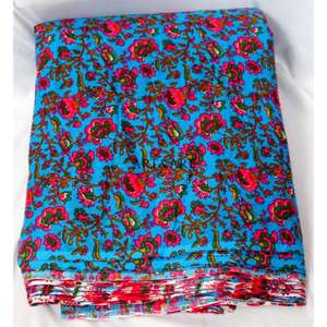 Tissu en coton 100% imprimé à la main avec motifs floraux indiens, vendu au mètre, vêtements pour femmes, tissu imprimé Jaipuri, tissu de luxe pour l'été - Product Image 3