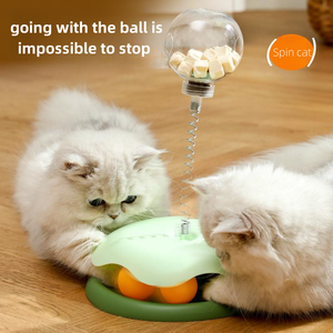 Kinghon Distributeur de friandises interactif pour chats, en plastique, avec plateau rotatif, bâton de stimulation et jouet à ressort pour une alimentation lente - Product Image 4