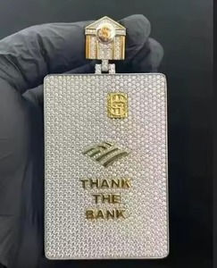 จี้ห้อยคอ Iced Out Thank the Bank สไตล์ฮิปฮอป/ร็อค ประดับคริสตัลและมอยส์ซาไนต์แบบไมโครเพฟ พร้อมเงินแท้ 925 สำหรับทุกเพศ - Product Image 1