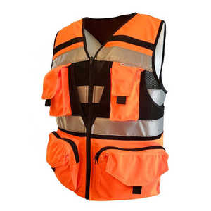 Chaleco de Seguridad Reflectante de Alta Visibilidad para Hombre, Color Naranja, Malla Transpirable, Cierre de Cremallera en el Cuello, con Múltiples Bolsillos, para Verano y Actividades al Aire Libre - Product Image 3