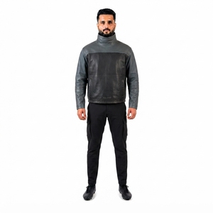 Wholesale Premium <b>Techwear</b> Leather <b>Jacket</b> Mens 0.9mm Laminated Lambskin Diagonal Color Block Waterproof Windproof Breathable - Product Image 2