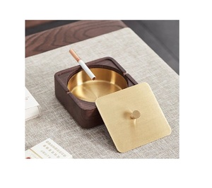 Luxury Wooden Cigar Ashtray <b>Set</b> with Storage Drawer Stainless Steel Metal Liner <b>Square</b> Vintage Wood Ashtray Box Wholesale Tray - Product Image 3