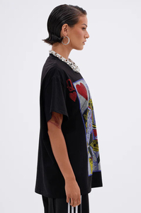 เสื้อยืดสีดำขนาดใหญ่พิเศษ น้ำหนักเบา ผ้าฝ้าย 100% พิมพ์ลายควีนออฟฮาร์ทแบบกลิตเตอร์ด้านหน้า สวมใส่สบายๆ ในฤดูร้อน เหมาะสำหรับทุกเพศ - Product Image 2