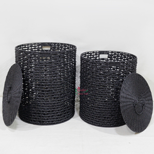 Black Paper Iron Storage Baskets Lid Cotton Liner Minimalist Design Laundry Clothing Organizer Standing Type Wardrobe - Product Image 2