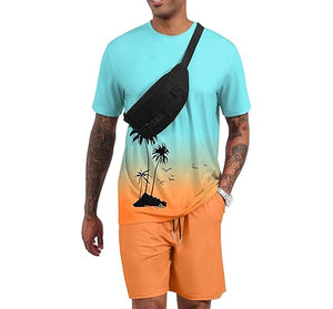 ชุดเสื้อยืดคอกลมสีพื้นสไตล์ฮิปฮอปผ้าเนื้อนุ่มสำหรับผู้ชาย และกางเกงขาสั้นคาร์โก้ ระบายอากาศได้ดี เป็นมิตรกับสิ่งแวดล้อม เหมาะสำหรับฤดูร้อน - Product Image 2
