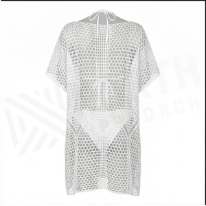 เสื้อคลุมชายหาดแบบถักโครเชต์สำหรับผู้หญิง ยี่ห้อ NORTH APPROACH ระบายอากาศได้ดี ดีไซน์เว้าลายฉลุ สีขาวล้วน แบบชิ้นเดียว - Product Image 2