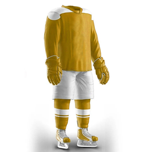 Conjunto de Uniforme de Lacrosse Dorado Personalizado, Jersey de Manga Larga con Pantalones Cortos Blancos, Kit Deportivo Profesional Sublimado - Product Image 1