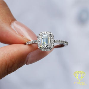 Elegant Moissanite Diamond <b>Emerald</b> Cut Engagement <b>Ring</b> <b>Silver</b> Tone Prong Setting Luxury Bridal Jewelry Statement <b>Ring</b> For Women - Product Image 2