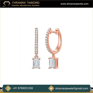 Premium High Quality 925 <b>Solid</b> <b>Silver</b> Rose Gold Plated Lab Grown Emerald Diamond Dangling Huggie Hoop Earrings Trendy Cute Gift - Product Image 4