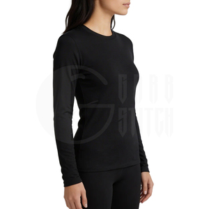 Camiseta de Manga Larga Negra Personalizada para Mujer, Corte Ajustado, Cuello Redondo, Algodón, Básica, Venta al Por Mayor, OEM, Informal - Product Image 3