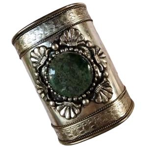 Stylish Handmade Brass Wire Cuff With Green Turquoise Stone <b>Gold</b> Plated Trendy and Classic Wedding and Engagement Jewelry - Product Image 1