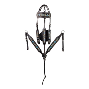 Manaal Enterprises - Juego de cabezada y pechera de cuero genuino premium con hebilla ajustable, modelo 05, para equitación western - Product Image 2