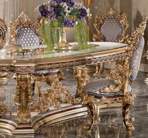 ชุดโต๊ะรับประทานอาหารรูปวงรีไม้สักทองคำสุดหรู สไตล์ยุโรปคลาสสิก แกะสลักอย่างประณีต เป็นมิตรกับสิ่งแวดล้อม ทนทาน เหมาะสำหรับโรงแรม - Product Image 4