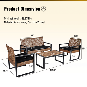 Set di Mobili da Giardino in Legno di Acacia a 4 Pezzi, Finitura Moderna Nera per Balcone, Veranda, Giardino e Prato - Product Image 5