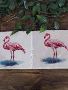Ensemble de sous-verres en marbre flamant rose, sous-verres rustiques à motif d'oiseaux, sous-verres animaux du zoo, décoration flamant rose unique - Product Image 2