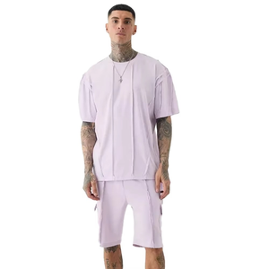 ชุดเสื้อยืดคอกลมและกางเกงขาสั้นผู้ชาย สีพื้น เรียบง่าย สวมใส่สบายในฤดูร้อน ผ้าฝ้ายถัก ระบายอากาศได้ดี - Product Image 1