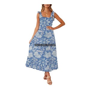 Designer Ladies <b>Wear</b> Cotton Printed Sleeveless Summer And <b>Resort</b> <b>Wear</b> Printed <b>Women</b> Spaghetti Strap Dress India & Pakistan Cloth - Product Image 2
