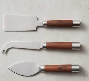 Juego de espátulas para queso de acero inoxidable con elegante mango de madera, perfecto para hoteles y utensilios de cocina de restaurantes. - Product Image 1
