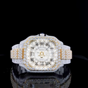 Montre pour homme en moissanite, mouvement à quartz analogique-numérique, résistance à l'eau 10 bars, boîtier argenté, cadran rond, montre de luxe - Product Image 1