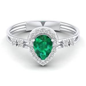 Anillo Halo de Oro Sólido de 14K Personalizado REYES con Esmeralda de Corte Pera de 0.75 Quilates, Joyería de Moissanita de Alta Calidad con Certificación GRA - Product Image 1