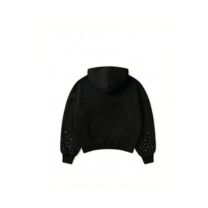 Sweat-shirt décontracté pour homme à capuche surdimensionné noir avec motif de points en strass, coupe classique, vêtement d'automne - Product Image 2