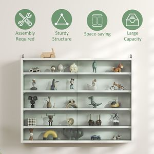 Vetrina a Muro Bianca a 5 Ripiani con Ante in Vetro e Ripiani Regolabili per Casa o Ufficio - Product Image 6