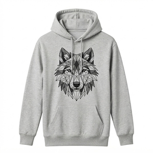 Sudadera con capucha de forro polar grueso para hombre, diseño geométrico de lobo, estilo oversize, informal, para invierno. - Product Image 1