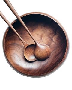 Bol à salade classique en bois avec ensemble de cuillère et de fourchette, vaisselle de cuisine durable pour la table à manger - Product Image 3