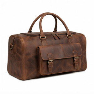 Bolsa de Viaje de Cuero Genuino, Bolsa de Fin de Semana Grande, Bolsillo para Zapatos, Múltiples Compartimentos, Correa Ajustable, Cierre Resistente, Portátil - Product Image 3