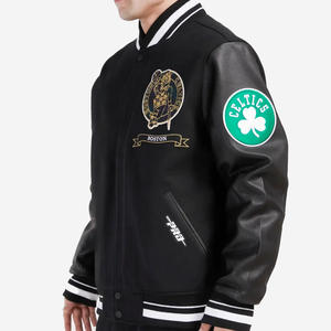 Blouson universitaire personnalisé en laine noire pour homme, avec manches en cuir noir et patch de basketball, style bomber, vente en gros, blouson de baseball Letterman - Product Image 3