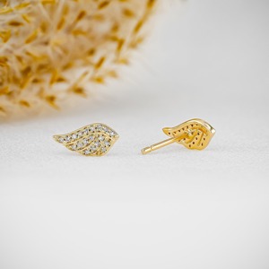 14K Solid Gold Lab Grown Diamond Angel Wing Stud <b>Earrings</b> Unique Design Boho Hippie Style Wedding Anniversary Party Jewelry for - Product Image 3