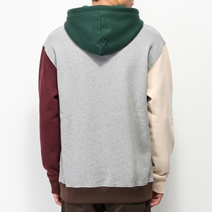 Sweat à capuche multicolore pour homme avec empiècements géométriques asymétriques, manches contrastées, capuche et poche kangourou - Product Image 5