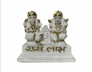 Idole décorative Laxmi Ganesha Murti en marbre, 4 pouces, or blanc, avec Shubh Labh, pour le culte de Diwali, le temple, le bureau et la décoration Vastu - Product Image 4