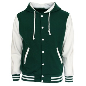Veste universitaire pour homme, verte et blanche, pull-over décontracté en laine pour l'automne, coupe classique, manches rayées - Product Image 1