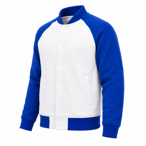 High Quality Men's Winter Contrast Color <b>Baseball</b> <b>Bomber</b> <b>Jacket</b> Ribbed Trim OEM Casual Streetwear Fleece Outerwear Custom Logo - Product Image 5