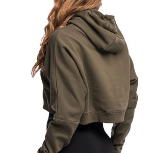 Sudadera con capucha y top corto de punto para mujer, estilo Y2K, con cremallera, costuras en contraste, corte holgado, lisa, con textura gofrada - Product Image 2