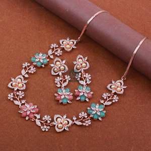 Pihu Pastel Color Designer Gold Plated Zircon Bridal Necklace and Earring Set - Product Image 3