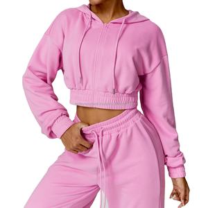 OEM Survêtement solide en molleton de coton de haute qualité pour femmes, décontracté, hiver, jogging, dentelle brodée, bouton de décoration respirant - Product Image 6