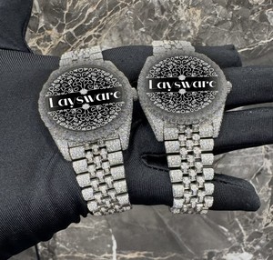 Reloj de pulsera de lujo de alta gama con diamantes de moissanita, esfera redonda, completamente cubierto de diamantes, estilo hip hop, para hombre y mujer - Product Image 5