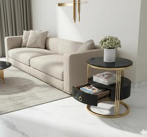 Modern Round Console <b>Table</b> with <b>Marble</b> <b>Top</b> and Metal Pedestal Base for Living Room Furniture - Product Image 6