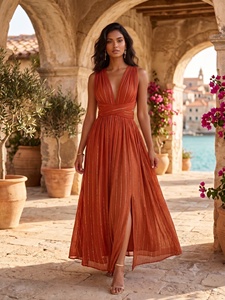 Robe longue unie sans manches à col en V profond, style bohème, en rayonne respirante, coupe ample, taille naturelle, pour l'été, les fêtes, les occasions décontractées et les <span class=keywords><strong>vacances</strong></span> - Product Image 5