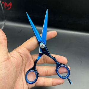 Ciseaux de coiffure professionnels, lame en acier inoxydable, pointe acérée, pour droitiers, manche court, bleu, outil de salon - Product Image 3