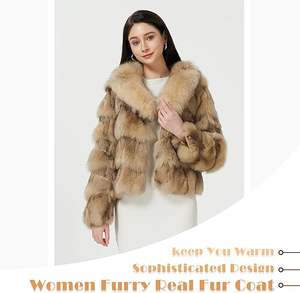 Manteau en fourrure de renard véritable pour femmes, fabriqué à la main en Mongolie, avec col en fourrure de renard, pour l'hiver, épais et chaud - Product Image 4